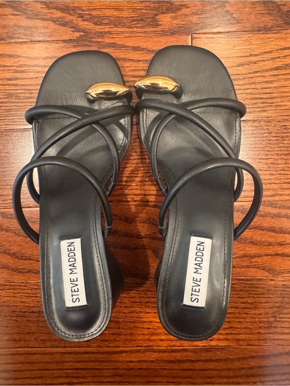 Steve Madden Black Strappy Sandals with Gold Accent